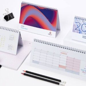 Calendario de sobremesa personalizado con anillas en Madrid